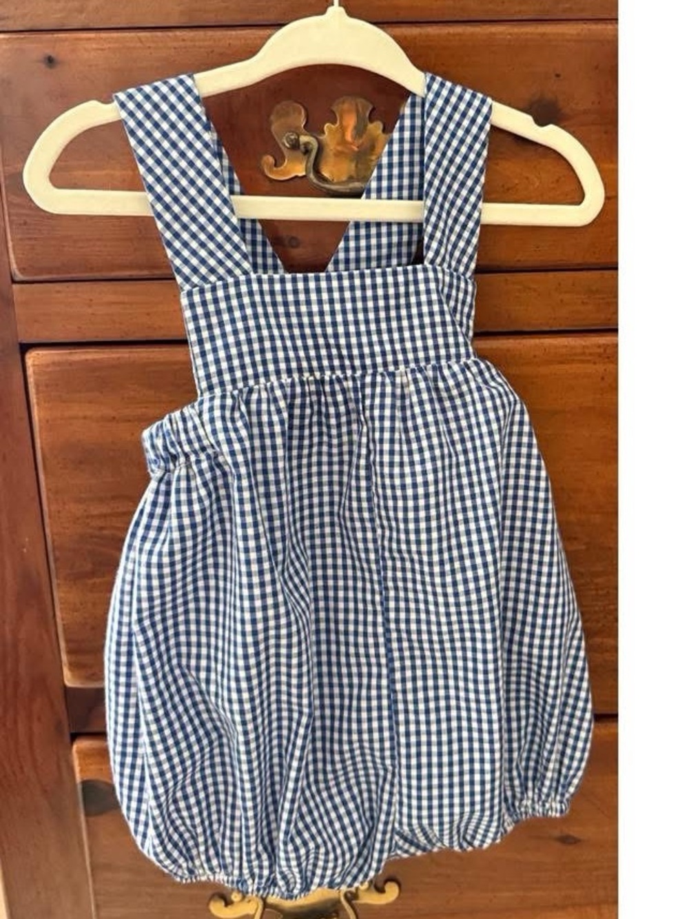 The Beaufort Bonnet Company Blue and White Gingham Bubble Romper